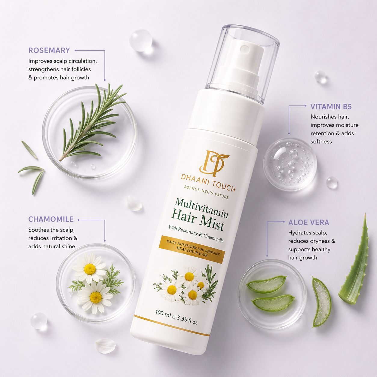 Dhaani Touch Hair Mist Bottle – Vitamins for Hair Growth and Nourishment