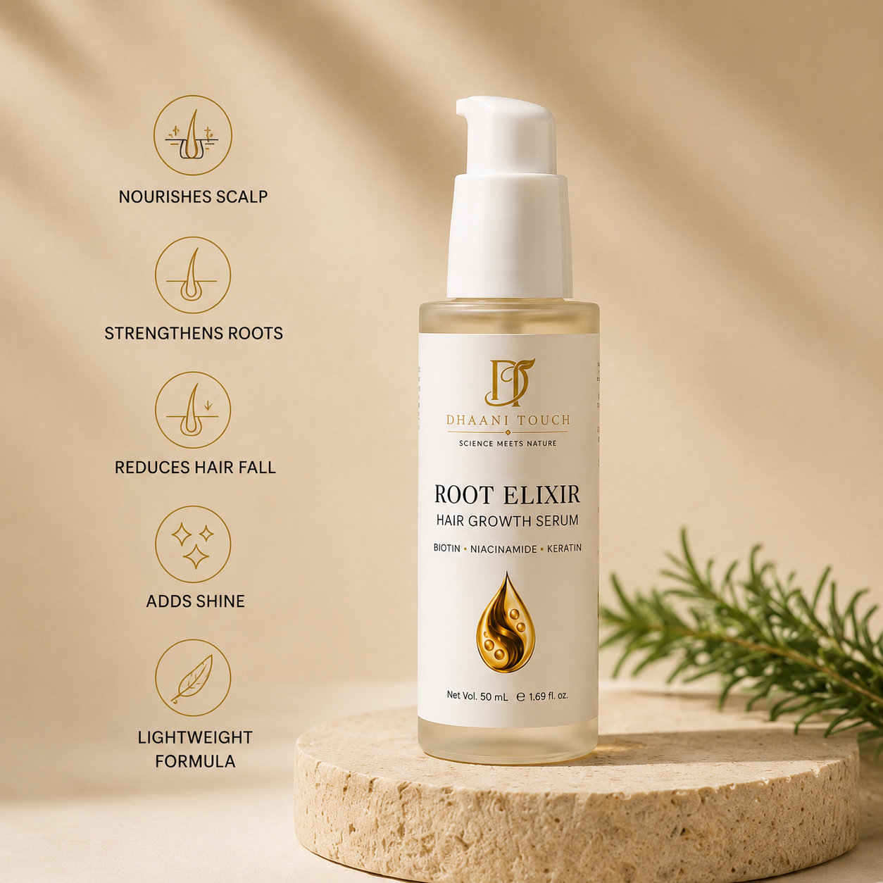 Dhaani Touch Hair Growth Serum – Stimulates Hair Follicles for Thicker Fuller Hair