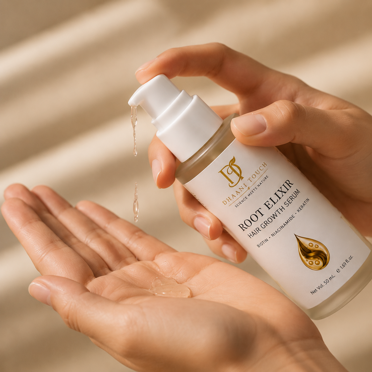 Dhaani Touch Root Elixir Serum Bottle – Natural Ingredients for Scalp Health