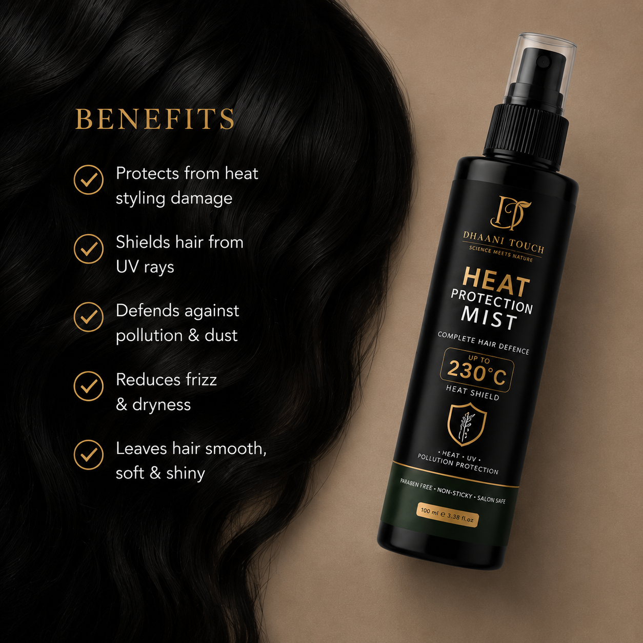 Dhaani Touch Heat Protection Hair Mist – Nourishing Spray for Indian Hair