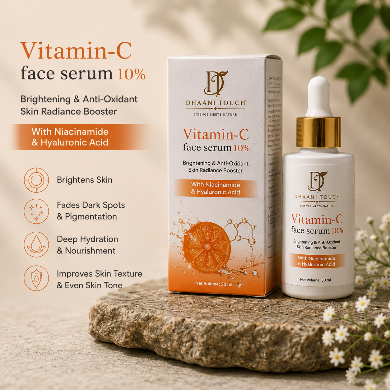 Dhaani Touch 10 Percent Vitamin C Serum – Lightweight Serum for Oily and Combination Skin