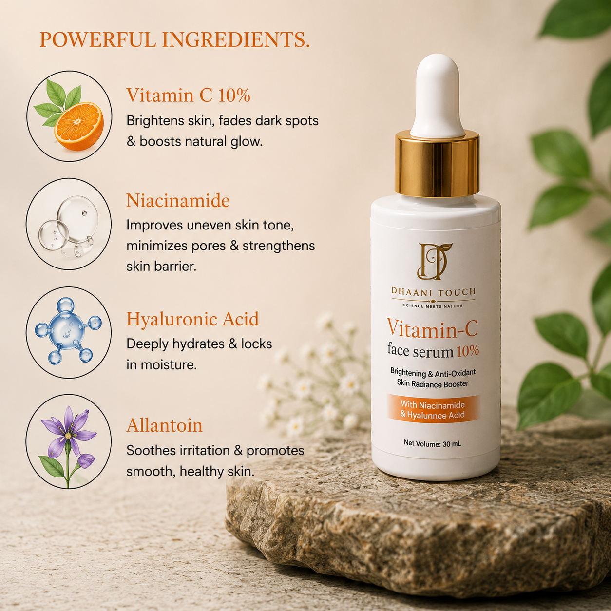 Dhaani Touch Vitamin C Brightening Serum – Morning Skincare Routine Serum